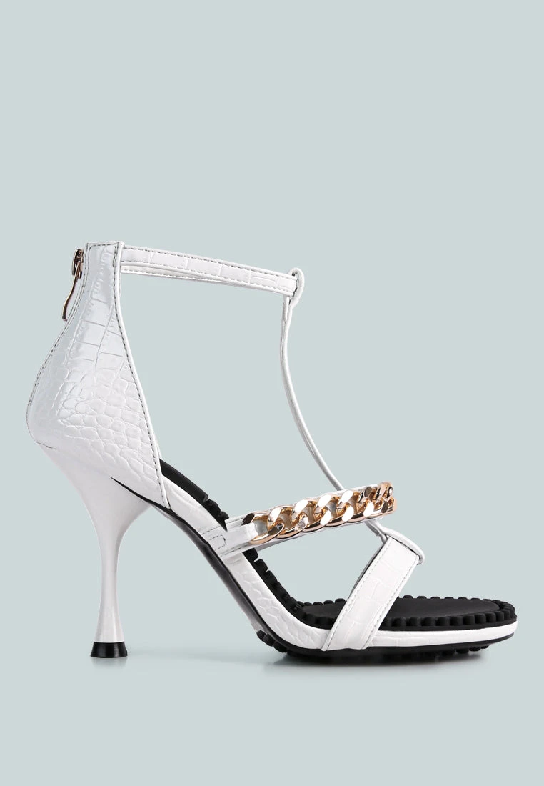 DAKOTA Metal Chain Embellishment Sandals In White 4 DAKOTA Metal Chain Embellishment Sandals In White - Image 2