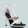 DAKOTA Metal Chain Embellishment Sandals In White
