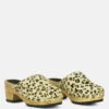 ACER Fine Suede Printed Leopard Clogs Slides In Beige