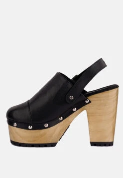 ALONA Black Slingback High Block Heeled Clogs -Rag & Co Shop ALONABlackSlingbackHighBlockHeeledClogs RCSH2957 Black 5