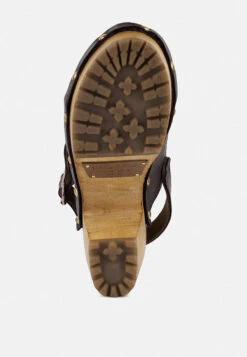 ALONA Brown Slingback High Block Heeled Clogs -Rag & Co Shop ALONABrownSlingbackHighBlockHeeledClogs RCSH2957 Brown 1