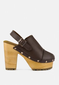 Rag & Co Shop -Rag & Co Shop ALONABrownSlingbackHighBlockHeeledClogs RCSH2957 Brown 3