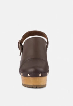 ALONA Brown Slingback High Block Heeled Clogs -Rag & Co Shop ALONABrownSlingbackHighBlockHeeledClogs RCSH2957 Brown 7