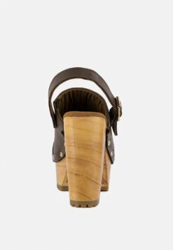 ALONA Brown Slingback High Block Heeled Clogs -Rag & Co Shop ALONABrownSlingbackHighBlockHeeledClogs RCSH2957 Brown 8