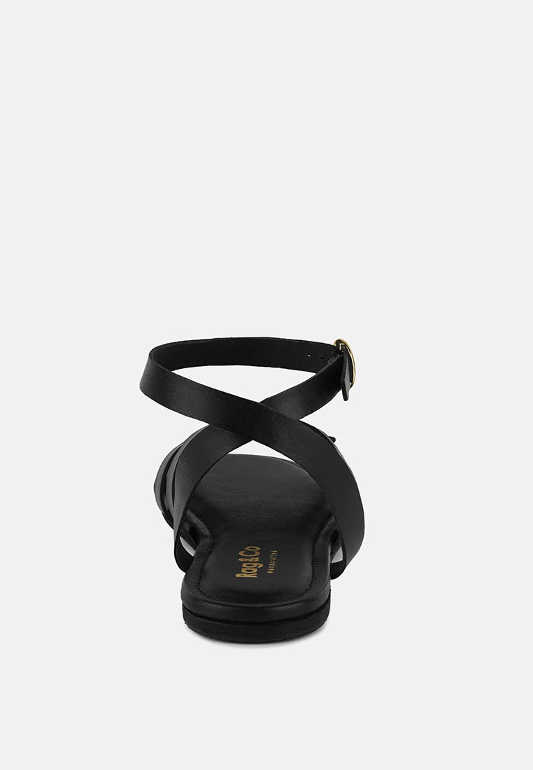 ASHTON Black Flat Ankle Strap Sandals 7 ASHTON Black Flat Ankle Strap Sandals - Image 5