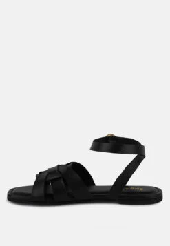 ASHTON Black Flat Ankle Strap Sandals 12 ASHTON Black Flat Ankle Strap Sandals -Rag & Co Shop ASHTONBlackFlatAnkleStrapSandals RCSH4099 BLACK 3