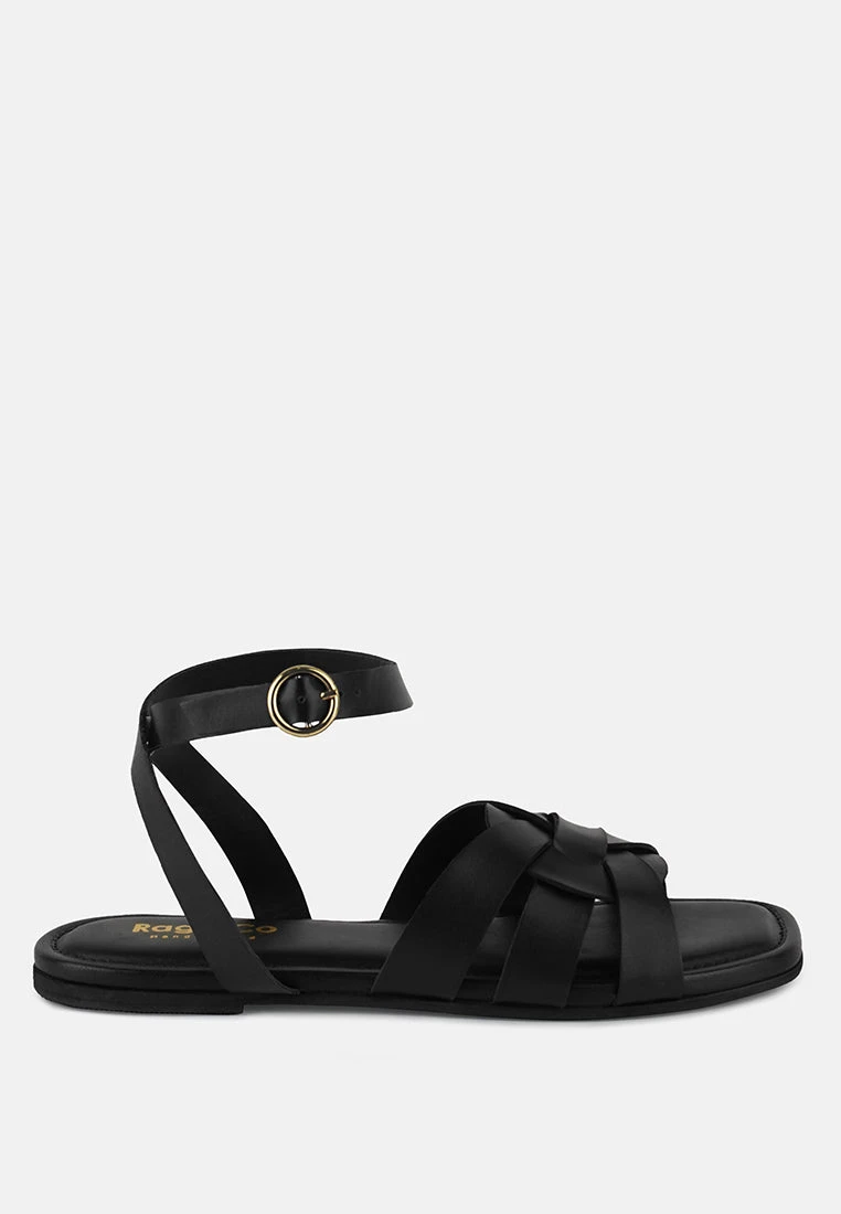 ASHTON Black Flat Ankle Strap Sandals 4 ASHTON Black Flat Ankle Strap Sandals - Image 2