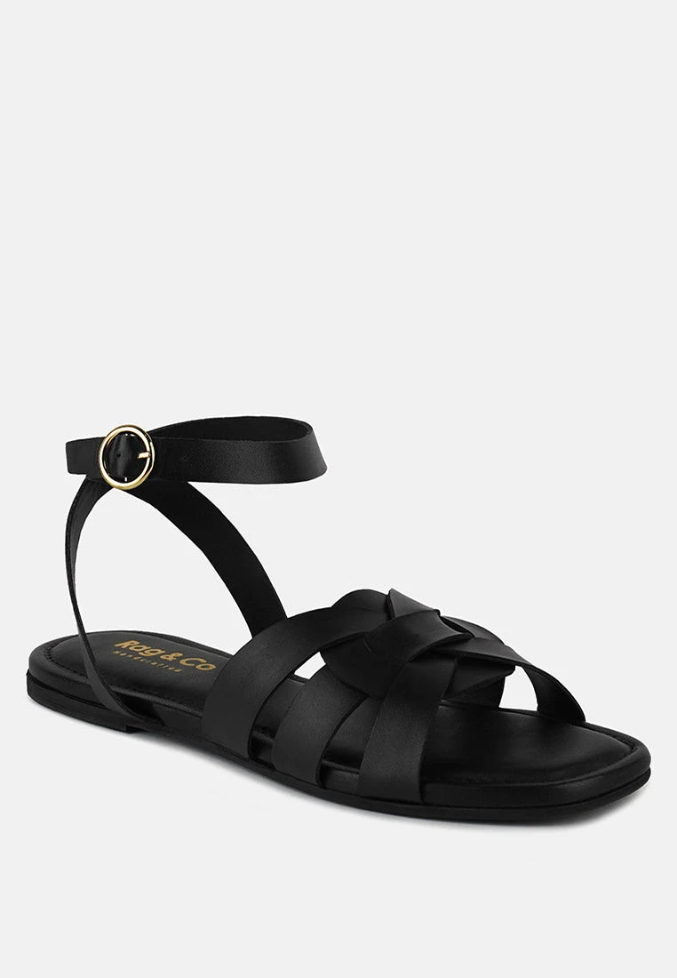 ASHTON Black Flat Ankle Strap Sandals 3 ASHTON Black Flat Ankle Strap Sandals