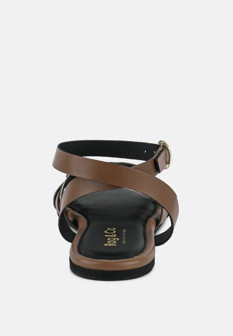 ASHTON Tan Flat Ankle Strap Sandals 7 ASHTON Tan Flat Ankle Strap Sandals - Image 5