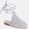 BARTSI Silver Handwoven Tie Up Flat Mules