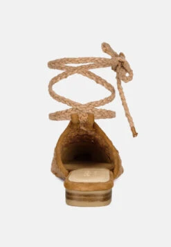 BARTSI Tan Handwoven Tie Up Flat Mules -Rag & Co Shop BARTSITanHandwovenCottonTieUpMuleFlats RCSH2866 Tan 5