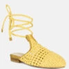 BARTSI Yellow Handwoven Tie Up Flat Mules