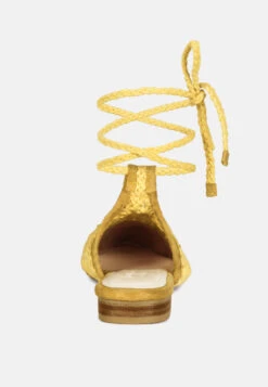 BARTSI Yellow Handwoven Tie Up Flat Mules -Rag & Co Shop BARTSIYellowHandwovenCottonTieUpMuleFlats RCSH2866 Yellow 5