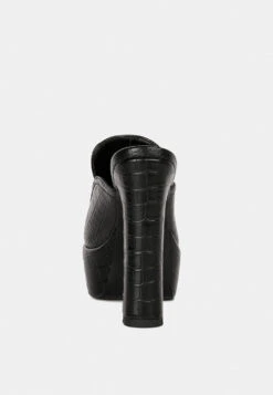 BAUHAUS Black Croc Pattern Heeled Platform Mules -Rag & Co Shop BAUHAUSBlackCrocPatternHeeledPlatformMules RCSH3304Black 2