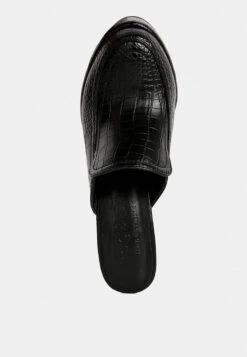 BAUHAUS Black Croc Pattern Heeled Platform Mules -Rag & Co Shop BAUHAUSBlackCrocPatternHeeledPlatformMules RCSH3304Black 8