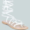 BAXEA Handcrafted White Tie Up String Flats
