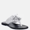 BEECH Handwoven Natural Silver Suede Tassel Thong Flats