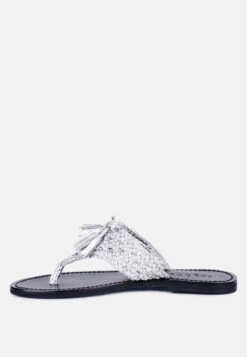 BEECH Handwoven Natural Silver Suede Tassel Thong Flats -Rag & Co Shop BEECHHandwovenNaturalSilverSuedeTasselThongFlats RCSH2951 Silver 4