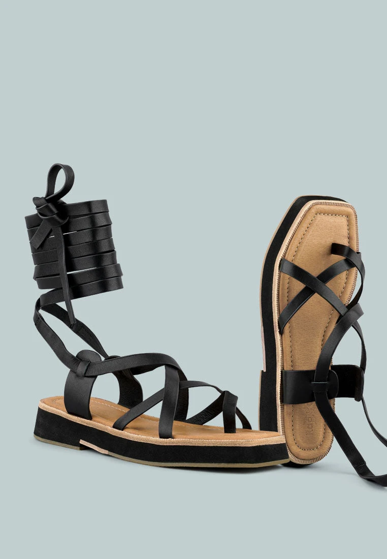 BLEDEL Black Lace Up Square Toe Gladiator Sandals 7 BLEDEL Black Lace Up Square Toe Gladiator Sandals - Image 5