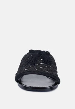 CEDAR Handwoven Natural Black Tassel Flats -Rag & Co Shop CEDARHandwovenNaturalBlackTasselFlats RCSH2950 Black 3