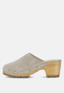 CEDRUS Fine Suede Studded Clogs Mules In Beige -Rag & Co Shop CEDRUSFineSuedeStuddedClogMulesinBeige RCSH2783 Beige 3