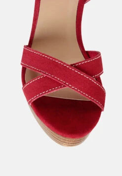 CHOUPETTE Suede Leather Block Heeled Sandal In Red -Rag & Co Shop CHOUPETTESuedeLeatherBlockHeeledSandalinRed RCSH2486 Red 3