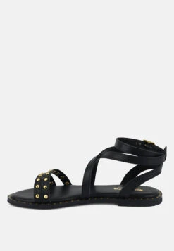 CORRIANE Studs Embellishment Black Strappy Sandals -Rag & Co Shop CORRIANEStudsEmbellishmentBlackStrappySandals RCSH4093 black 6