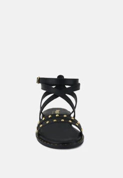 CORRIANE Studs Embellishment Black Strappy Sandals -Rag & Co Shop CORRIANEStudsEmbellishmentBlackStrappySandals RCSH4093 black 7