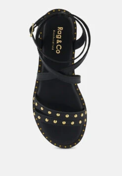 CORRIANE Studs Embellishment Black Strappy Sandals -Rag & Co Shop CORRIANEStudsEmbellishmentBlackStrappySandals RCSH4093 black 8