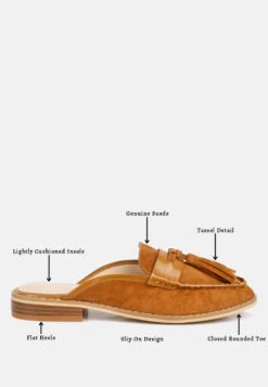 EDMANDA Tassle Detail Leather Mules In Light Tan -Rag & Co Shop Detail 8a5cb151 ea1f 4e68 b824 a255c60d51a3