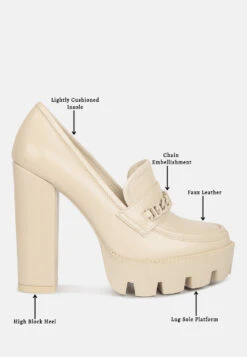 CORINNE Beige Chain Embellished Chunky Loafers -Rag & Co Shop Detail ab89afe0 a31b 4446 b805 4006c951476e