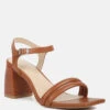 EDYTA Ankle Strap Block Heel Sandals In Tan