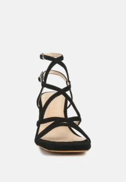 FIORELLA Black Strappy Block Heel Sandals -Rag & Co Shop FIORELLABlackStrappyBlockHeelSandals RCSH4187 black 3