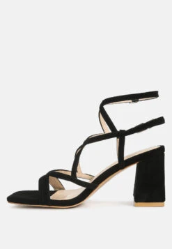 FIORELLA Black Strappy Block Heel Sandals -Rag & Co Shop FIORELLABlackStrappyBlockHeelSandals RCSH4187 black 4