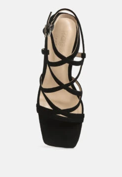 FIORELLA Black Strappy Block Heel Sandals -Rag & Co Shop FIORELLABlackStrappyBlockHeelSandals RCSH4187 black 7