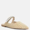 GEODE Pearl Embellished Slip On Mules In Beige