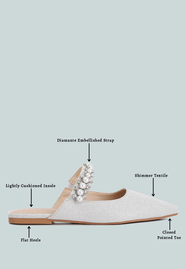 GEODE Pearl Embellished Slip On Mules In Silver 10 GEODE Pearl Embellished Slip On Mules In Silver - Image 8