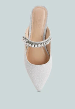 GEODE Pearl Embellished Slip On Mules In Silver 15 GEODE Pearl Embellished Slip On Mules In Silver -Rag & Co Shop GEODEPearlEmbellishedSlipOnMulesInSilver RCSH3111 silver 7