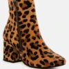 HELEN Leopard Print Block Heel Leather Boots