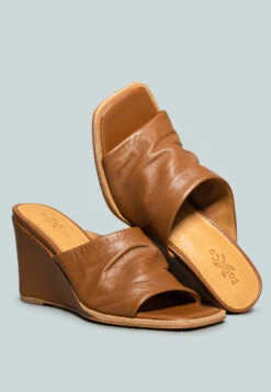 HEPBURN Tan Sliders Wedge Sandals -Rag & Co Shop HEPBURNTanSlidersWedgeSandals RCSH2401 Tan 1