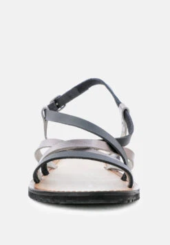 JUNE Black Strappy Flat Leather Sandals -Rag & Co Shop JUNEBlackStrappyFlatLeatherSandals RCSH1849 BlackPewter 3