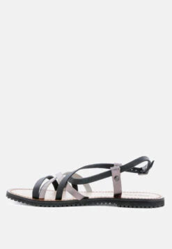 JUNE Black Strappy Flat Leather Sandals -Rag & Co Shop JUNEBlackStrappyFlatLeatherSandals RCSH1849 BlackPewter 4