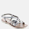JUNE Silver Strappy Flat Leather Sandals