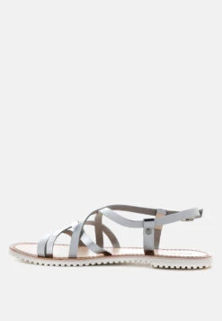 JUNE Silver Strappy Flat Leather Sandals 11 JUNE Silver Strappy Flat Leather Sandals -Rag & Co Shop JUNESilverStrappyFlatLeatherSandals RCSH1849 Silver 5
