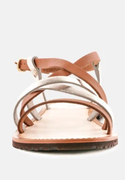 JUNE Tan Strappy Flat Leather Sandals -Rag & Co Shop JUNETanStrappyFlatLeatherSandals RCSH1849 Tan 4