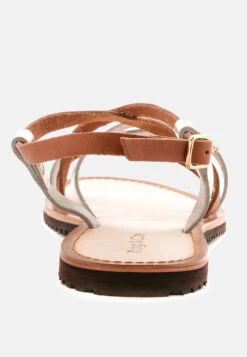JUNE Tan Strappy Flat Leather Sandals -Rag & Co Shop JUNETanStrappyFlatLeatherSandals RCSH1849 Tan 7