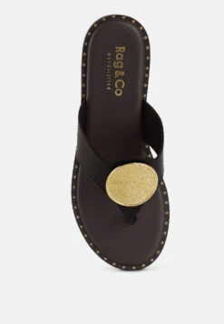 KATHLEEN Embellished Brown Slip-on Thong Sandals -Rag & Co Shop KATHLEENEmbellishedBrownSlip onThongSandals RCSH4091 BROWN 7
