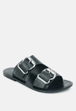 KELLY Black Flat Sandal With Buckle Straps