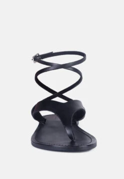 WRAP-UP Tie Around Black Flat Sandals -Rag & Co Shop LENABlackSuedeWalkingLoaferMules RCSH2861 Black 5