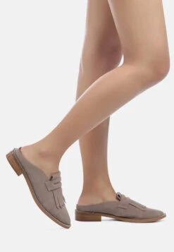 LENA Taupe Genuine Suede Mules -Rag & Co Shop LENATaupeSuedeWalkingLoaferMules RCSH2225 Taupe 14